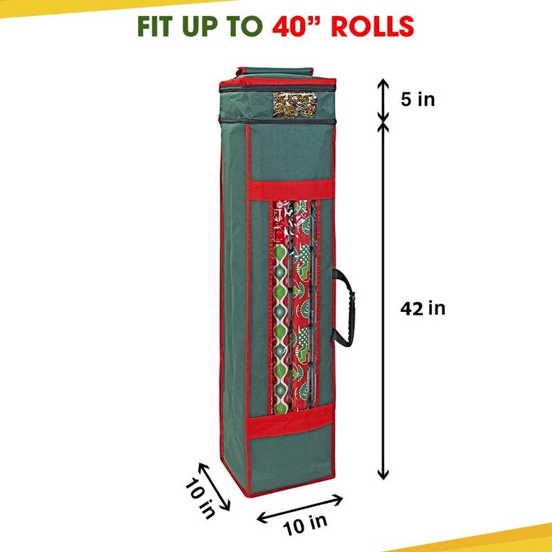 ProPik Christmas Wrapping Paper Storage Organizer Bag with Pocket and Handles Including Hanging Loop Heavy Duty Material with Clear Window 47 x 10 x 10 Inch Fits 40" Long Rolls (Green, 1 Count) - Image 2